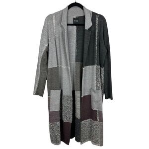 NWOT Nic + Zoe Gray & Maroon Patchwork Duster Cardigan
